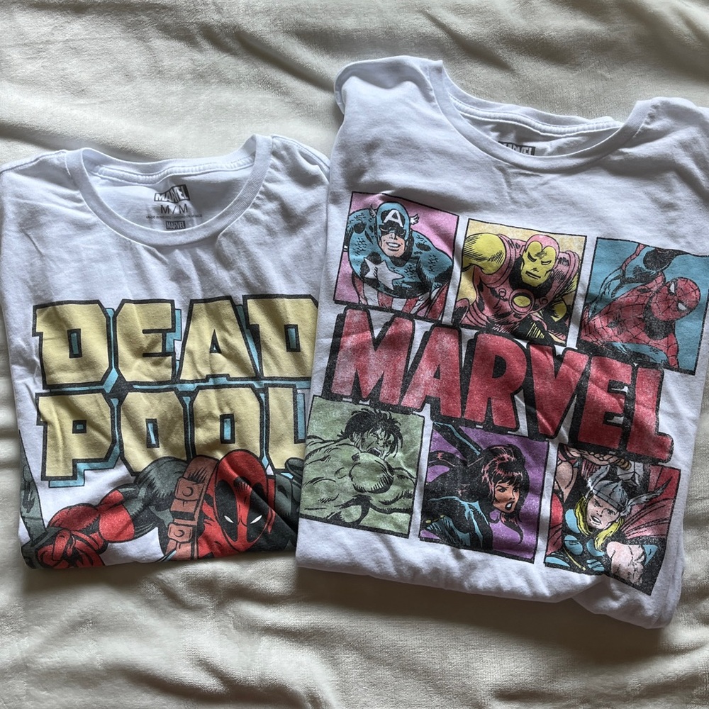Bundle - Two Marvel T-Shirts Marvel Superheroes and Deadpool